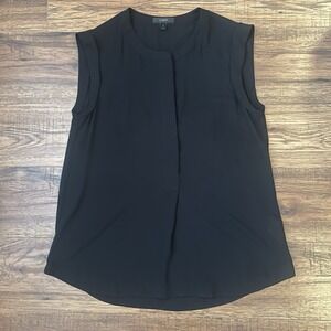 J Crew Womens Black Sleeveless Blouse Chiffon Button Front‎ Work Preppy Casual 2
